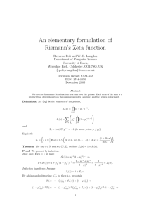 An elementary formulation of Riemann`s Zeta function