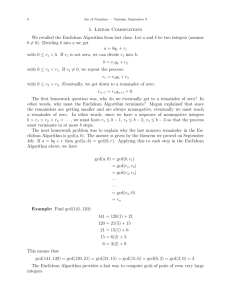 5. Linear Combinations We recalled the Euclidean Algorithm from