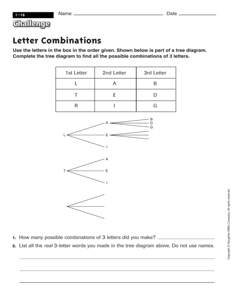 Unit 1 16 Letter Combinations