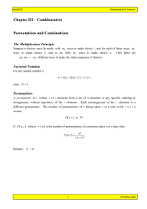 Chapter III – Combinatorics Permutations and Combinations