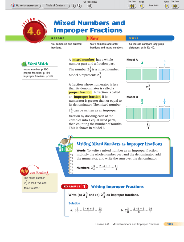 Mixed Numbers and Improper Fractions