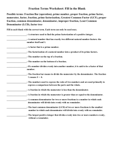 Fraction Terms Worksheet: Fill in the Blank