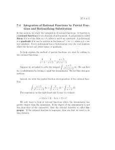 7.4 Integration of Rational Functions by Partial Frac