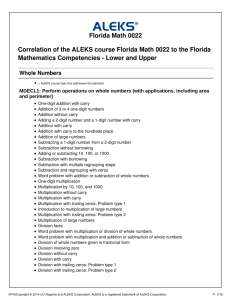 Florida Math 0022 Correlation of the ALEKS course Florida Math