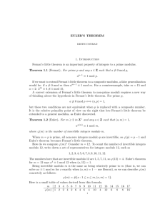 EULER`S THEOREM 1. Introduction Fermat`s little theorem is an