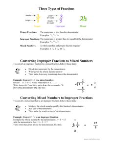 Three Types of Fractions Converting Improper Fractions to Mixed