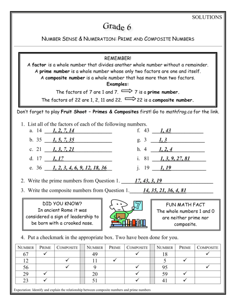 Prime And Composite Numbers Solutions