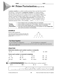 4-4 Prime Factorization(Pages 184–188)
