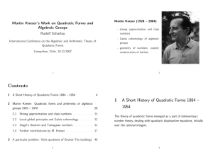 Contents 1 A Short History of Quadratic Forms 1884 – 1954