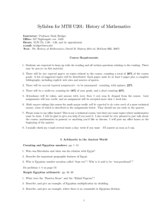Syllabus for MTH U201: History of Mathematics