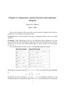 Chapter 6: Integration: partial fractions and improper integrals