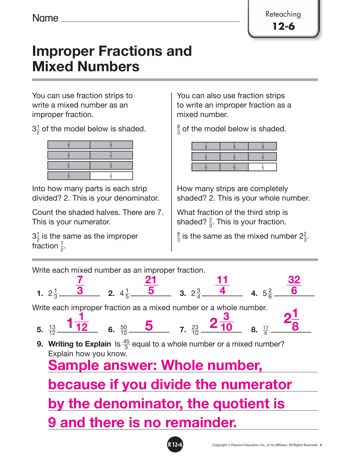 How to write a improper fraction as a whole number Improper Fractions And Mixed Numbers