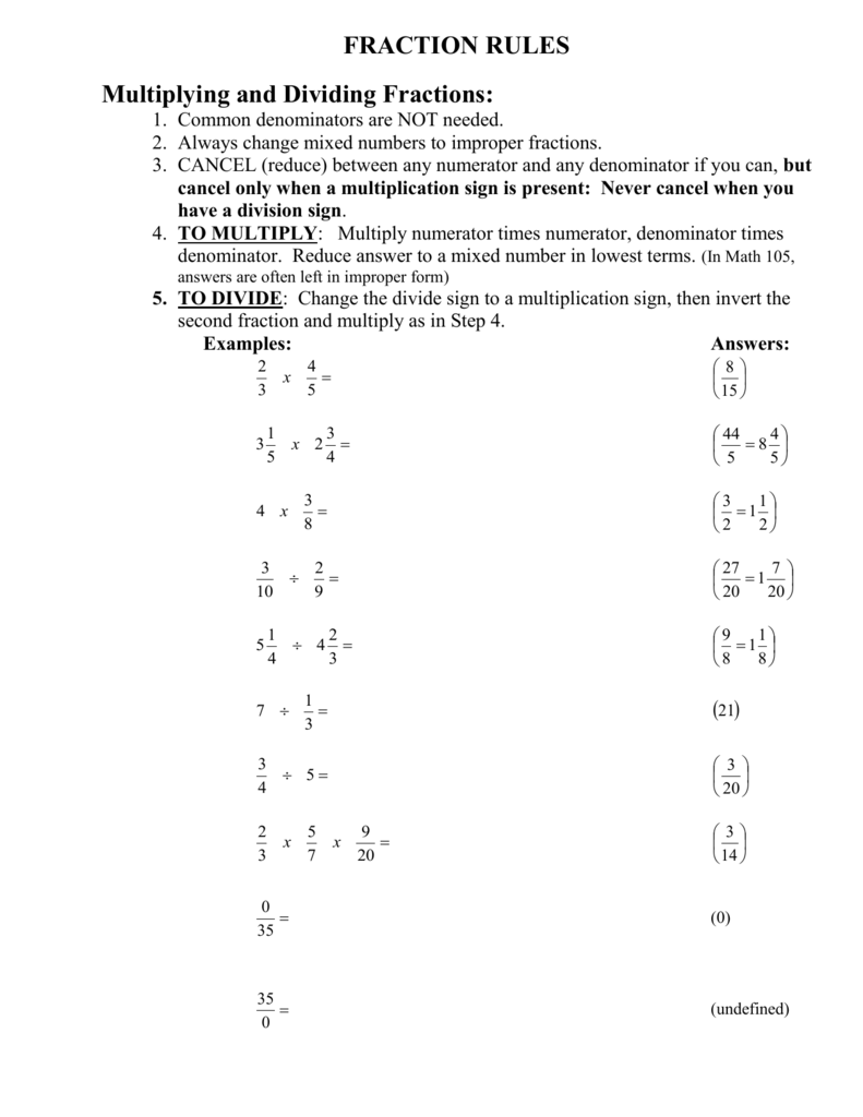 FRACTION RULES Multiplying And Dividing Fractions