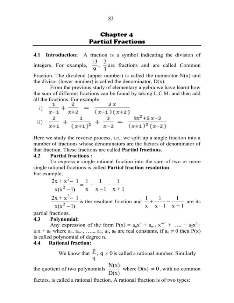 Chapter 4 Partial Fractions