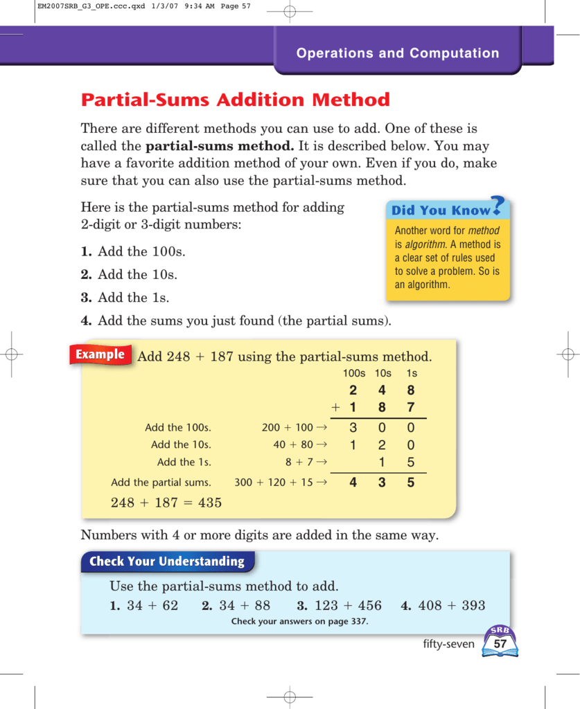Partial-Sums Addition Method