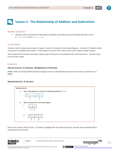 Lesson 1: The Relationship of Addition and Subtraction
