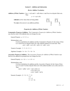 Session 8 – Addition and Subtraction Review Addition Vocabulary