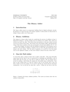 The Binary Adder 1 Introduction 2 Binary Addition 3
