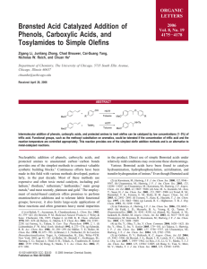 Brønsted Acid Catalyzed Addition of Phenols, Carboxylic