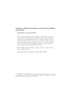 Velocity addition formulas in Robertson-Walker