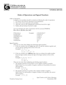 Order of Operations and Signed Numbers