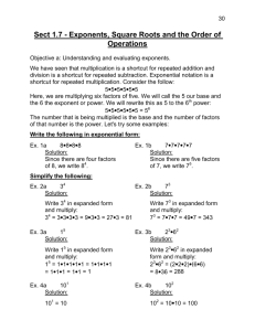 Sect 1.7 - Exponents, Square Roots and the Order of Operations