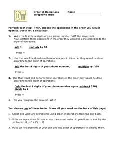 Order of Operations Telephone Trick Worksheet