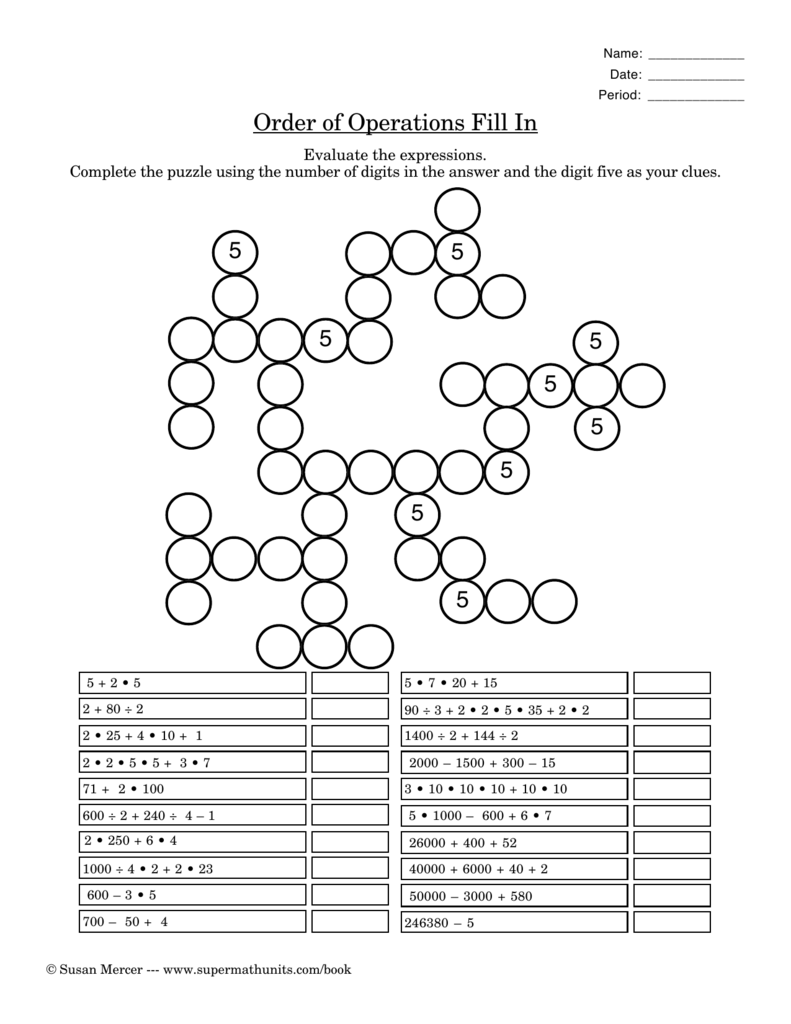 Period - Super Math Units For Order Of Operations Puzzle Worksheet