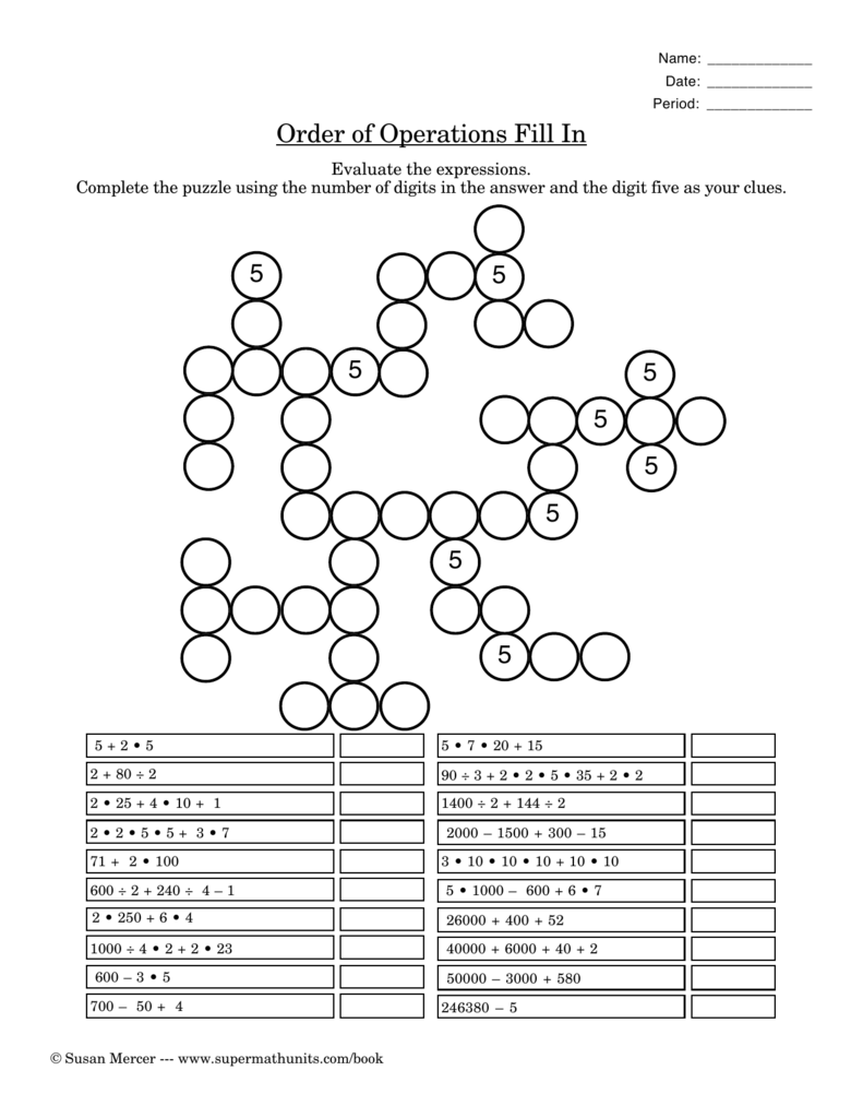 Period - Super Math Units With Regard To Order Of Operations Puzzle Worksheet