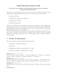 Math Placement Study Guide 1 Order of Operations