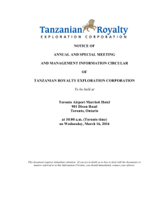 Notice and Information Circular - Tanzanian Royalty Exploration