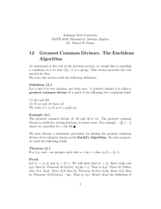 12 Greatest Common Divisors. The Euclidean Algorithm