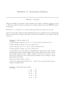 Worksheet 1.2 Factorization of Integers