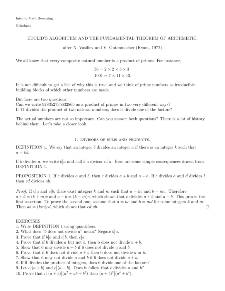 Notes On The Euclidean Algorithm