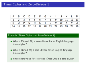 Times Cipher and Zero–Divisors 1