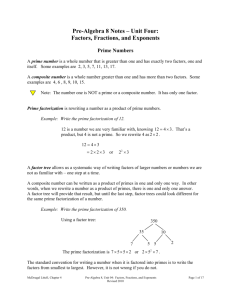 Pre-Algebra 8 Notes – Unit Four: Factors, Fractions, and Exponents