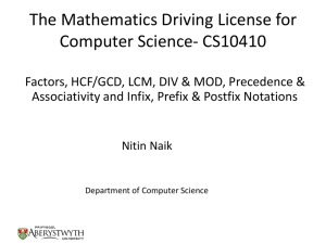 Nitin`s slides on factors, hcf or gcd, lcm, div & mod, precedence