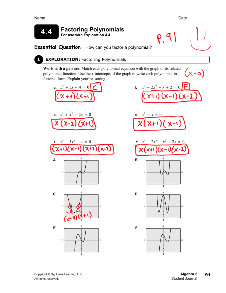 Factoring Polynomials Intended For Factoring Worksheet Algebra 2