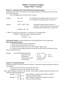 NSM100 – Introduction to Algebra Chapter 5 Notes – Factoring