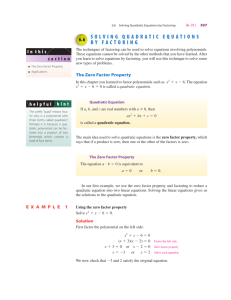 6.6 Solving Quadratic Equations by Factoring