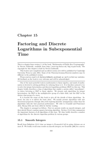 15. Factoring and Discrete Logarithms in Subexponential Time