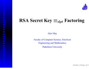 RSA Secret Key ≡dpt Factoring