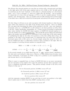 Math 310 - Dr. Miller - Self-Paced Lesson: Decimal Arithmetic