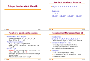 Integer Numbers & Arithmetic Decimal Numbers: Base 10 Numbers