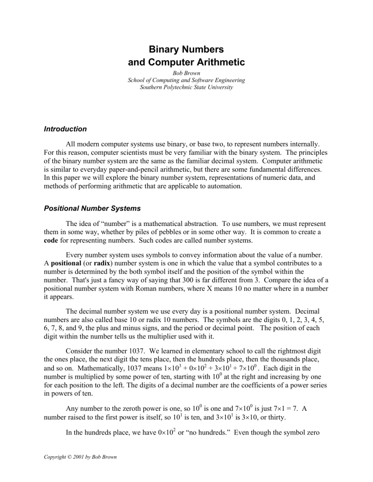 Binary Numbers And Computer Arithmetic