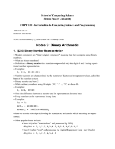 Notes 9: Binary Arithmetic - Computing Science