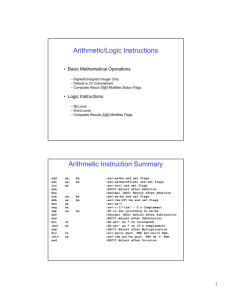 Arithmetic/Logic Instructions Arithmetic Instruction Summary