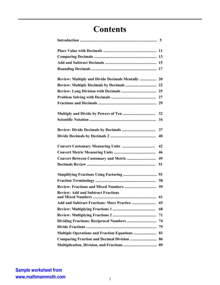 Math Mammoth Fractions Decimals 3