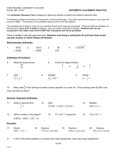 Arithmetic Placement Sample - Anne Arundel Community College
