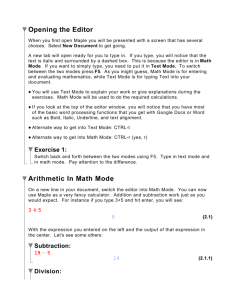 Opening the Editor Arithmetic In Math Mode